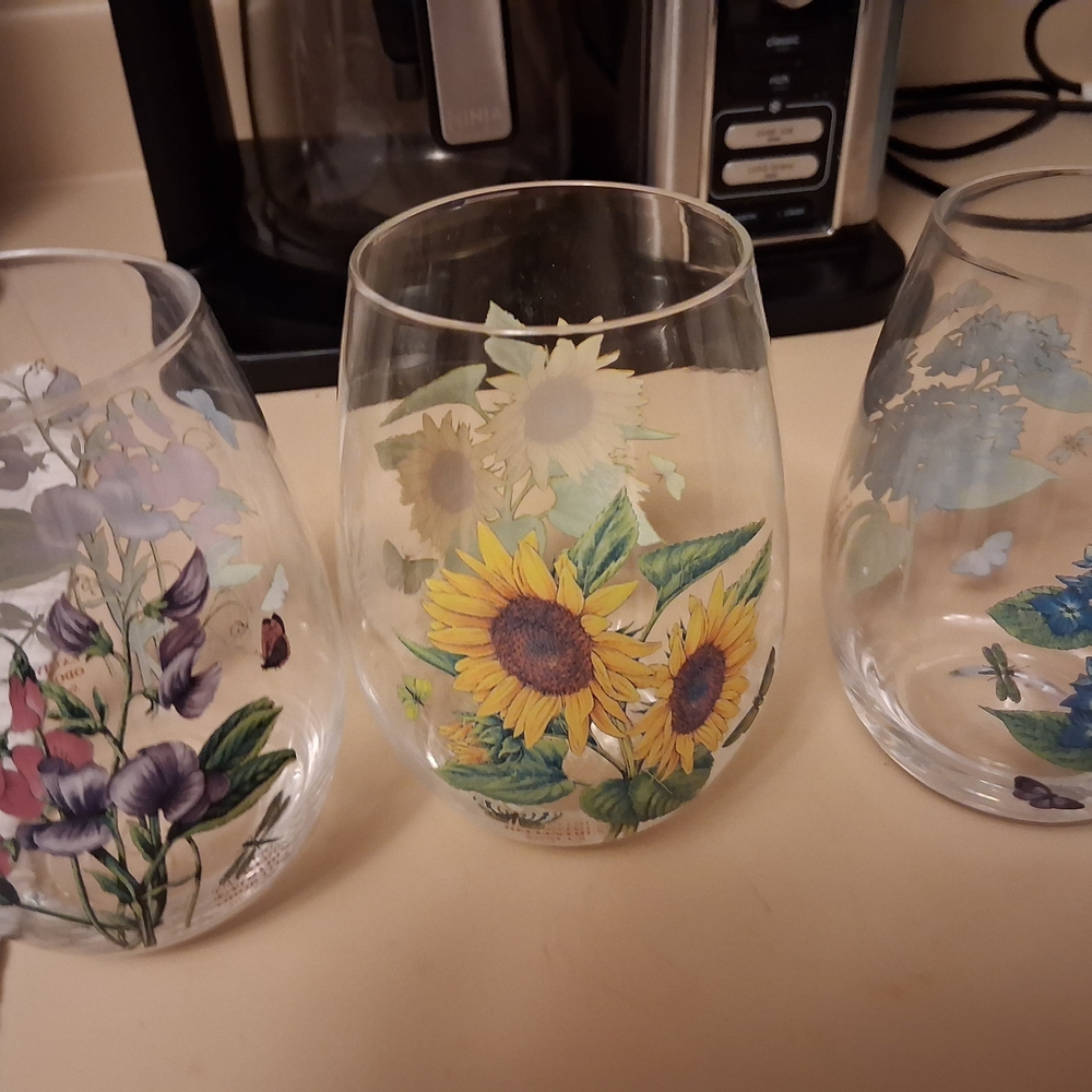 Portmeirion Floral Stemless Glass Set - Yellow, Purple, Blue